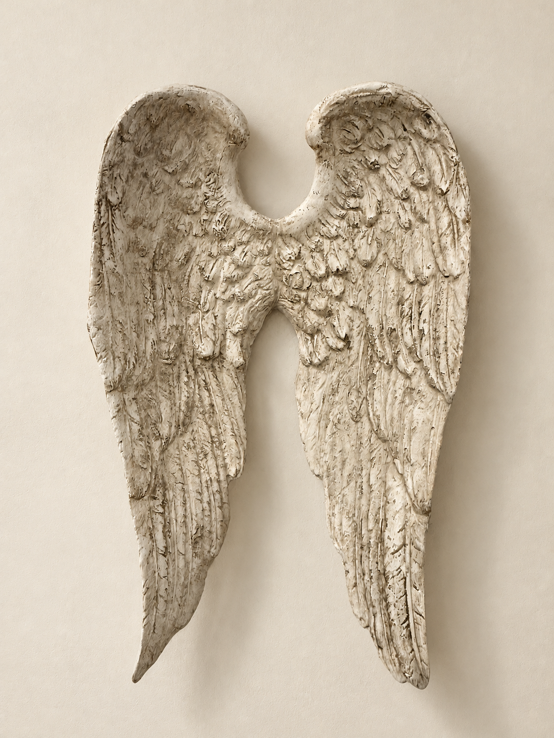 Pair of Large Sculpted Wings in Distressed Gesso