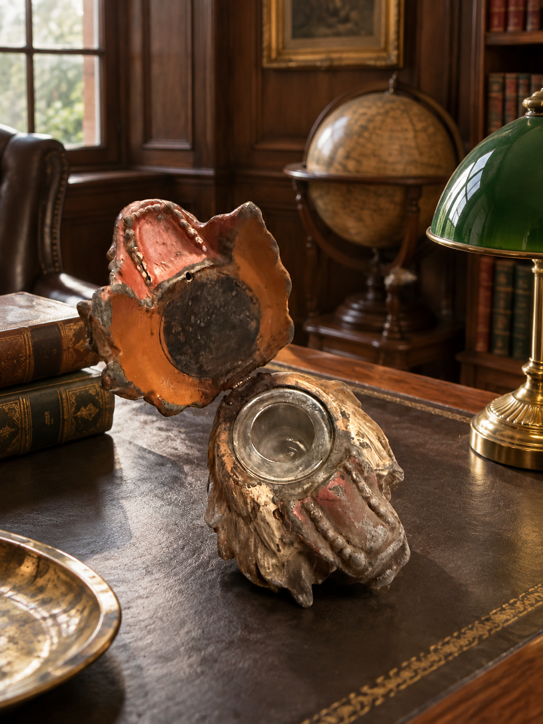 Victorian Tiger (or Lion) Head Novelty Inkwell