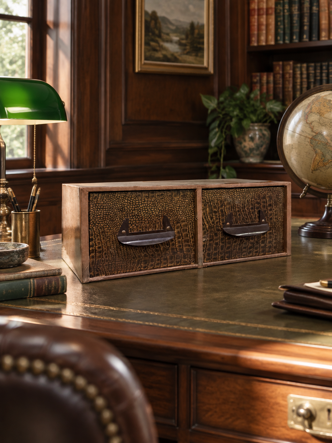 Mid-Century Faux-Crocodile Two-Drawer Desktop File